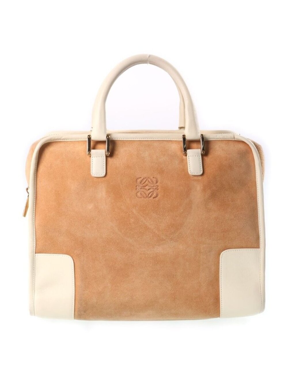 Loewe Amazona 28 Anagram Logo Suede Leather Handbag Beige